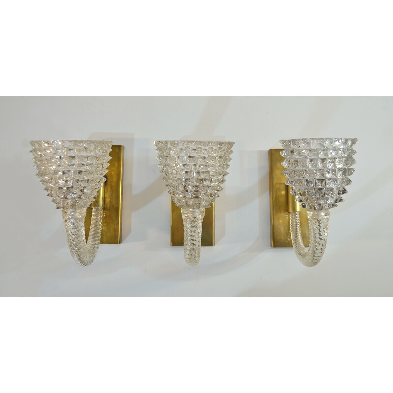 Set of 3 vintage wall sconces by Barovier e Toso Murano - 1940s