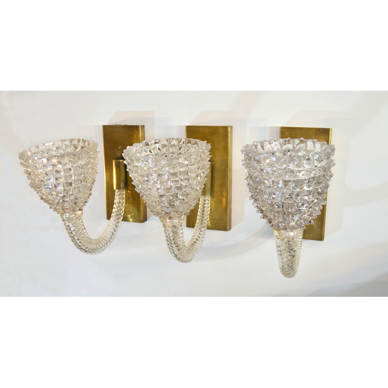 Set of 3 vintage wall sconces by Barovier e Toso Murano - 1940s