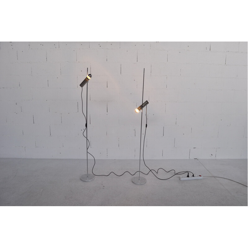 Pair of floor lamps in white marble and chrome steel, Alain RICHARD - 1960s