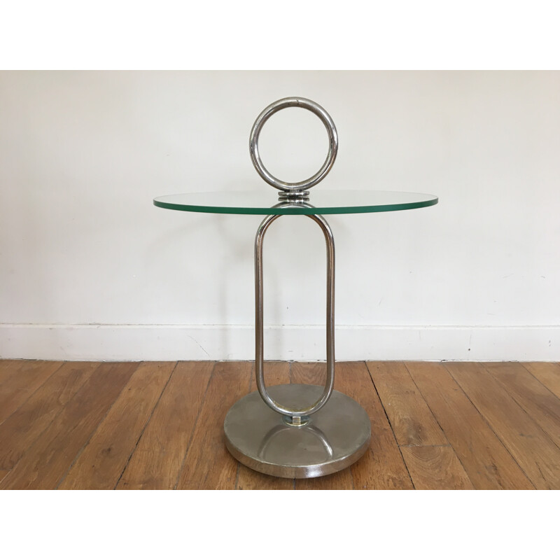 Vintage modernist pedestal table with handle - 1940s