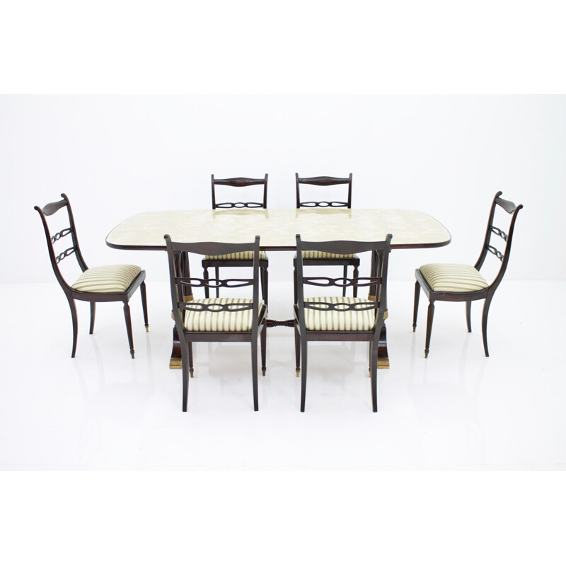 Vintage Table and Six Chairs Italian Dining Suite - 1950s