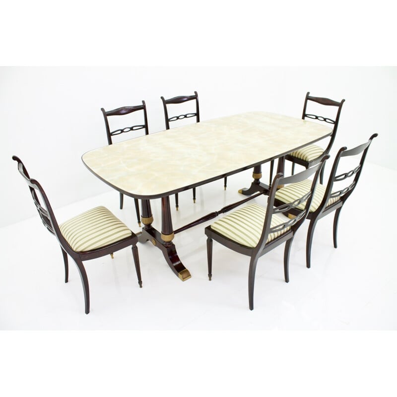 Vintage Table and Six Chairs Italian Dining Suite - 1950s