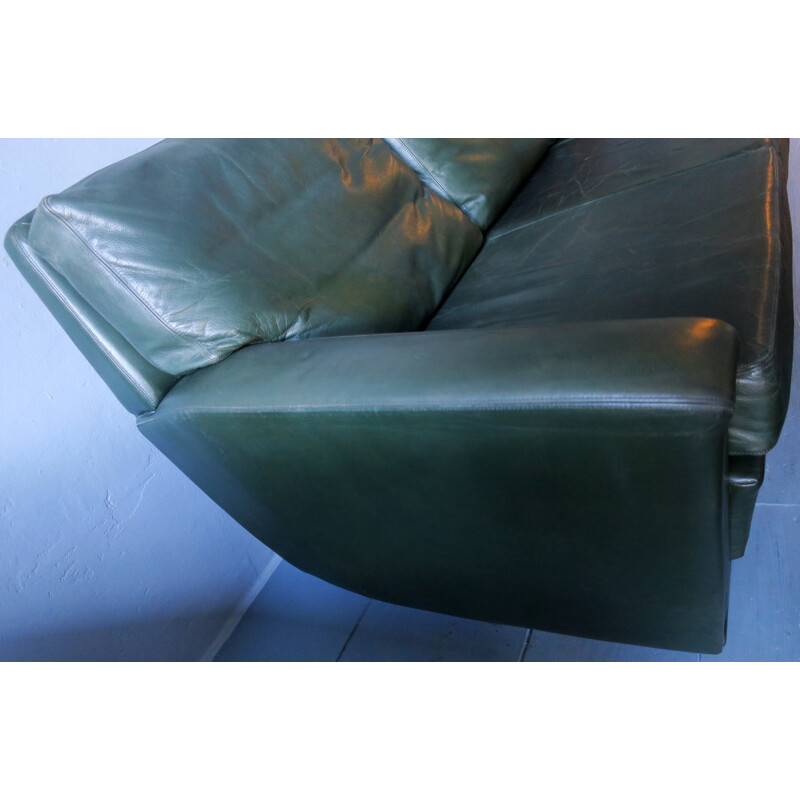 Profilia Vintage Green Leather 3-Seater Sofa - 1960s