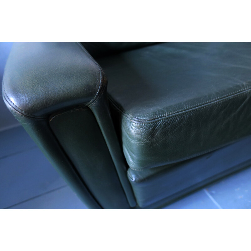 Profilia Vintage Green Leather 3-Seater Sofa - 1960s