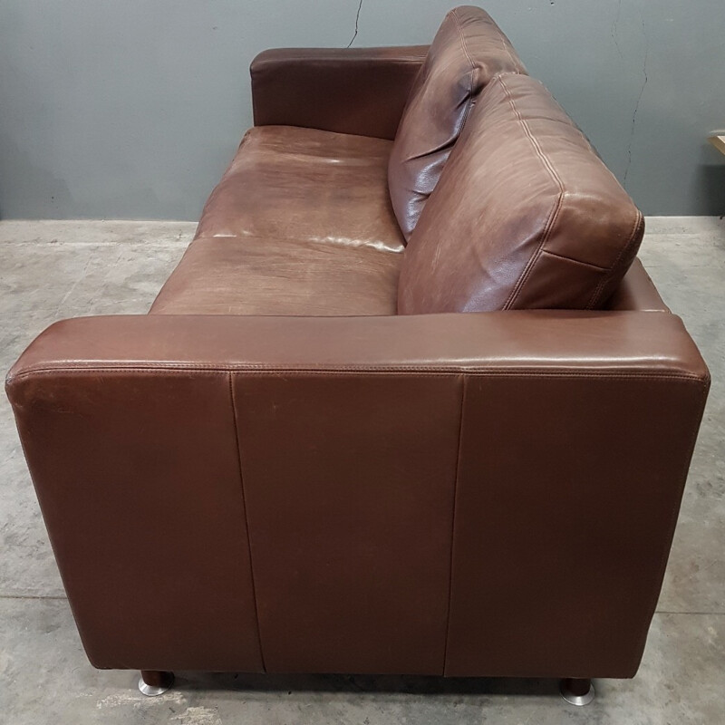 Brown thick high quality leather 3 seater sofa by Molinari - 1990s