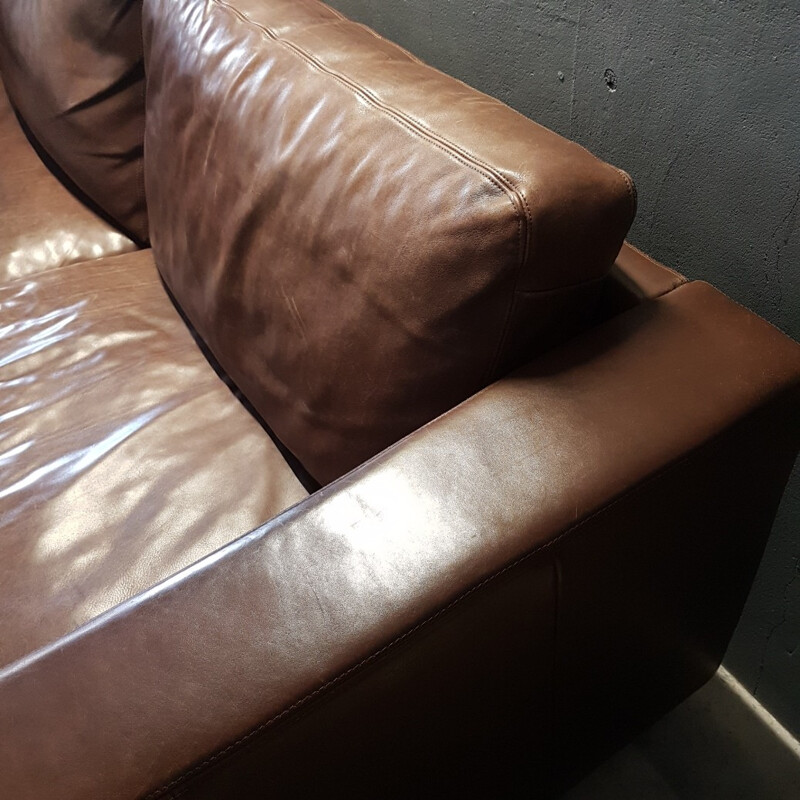 Brown thick high quality leather 3 seater sofa by Molinari - 1990s