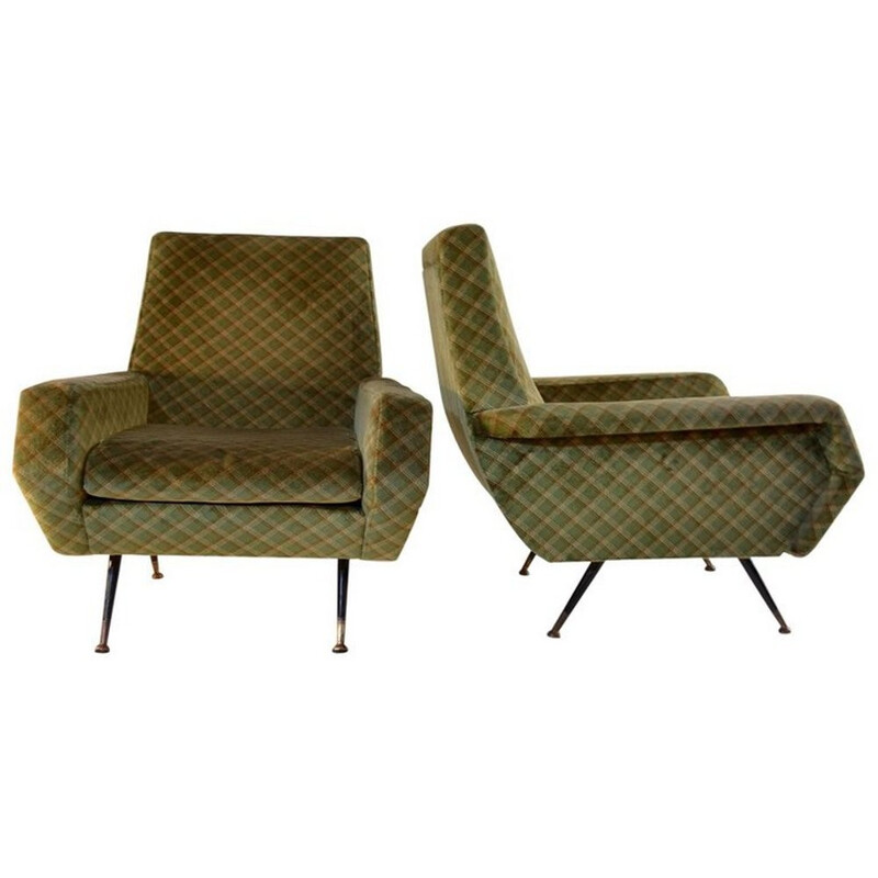 Vintage armchairs with iron and brass feet, Italy - 1950s