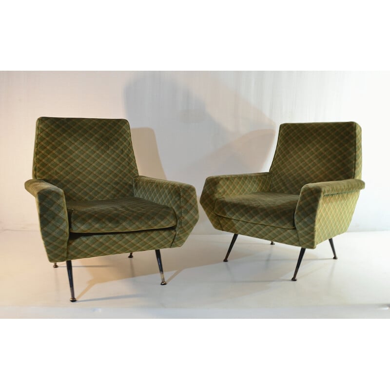 Vintage armchairs with iron and brass feet, Italy - 1950s