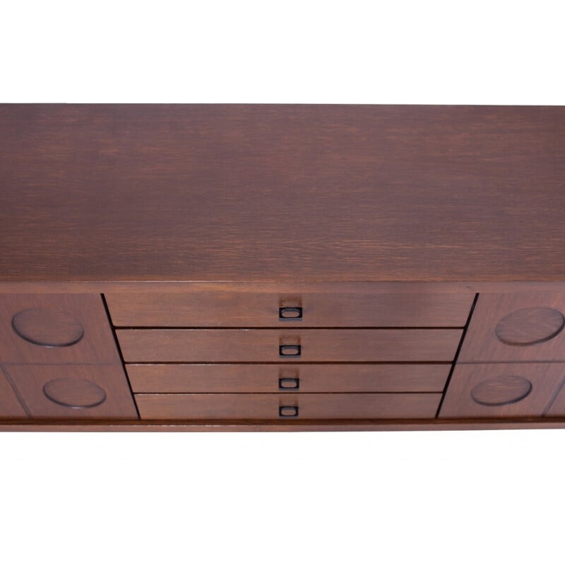 Vintage brutalist credenza in brown oak - 1970s