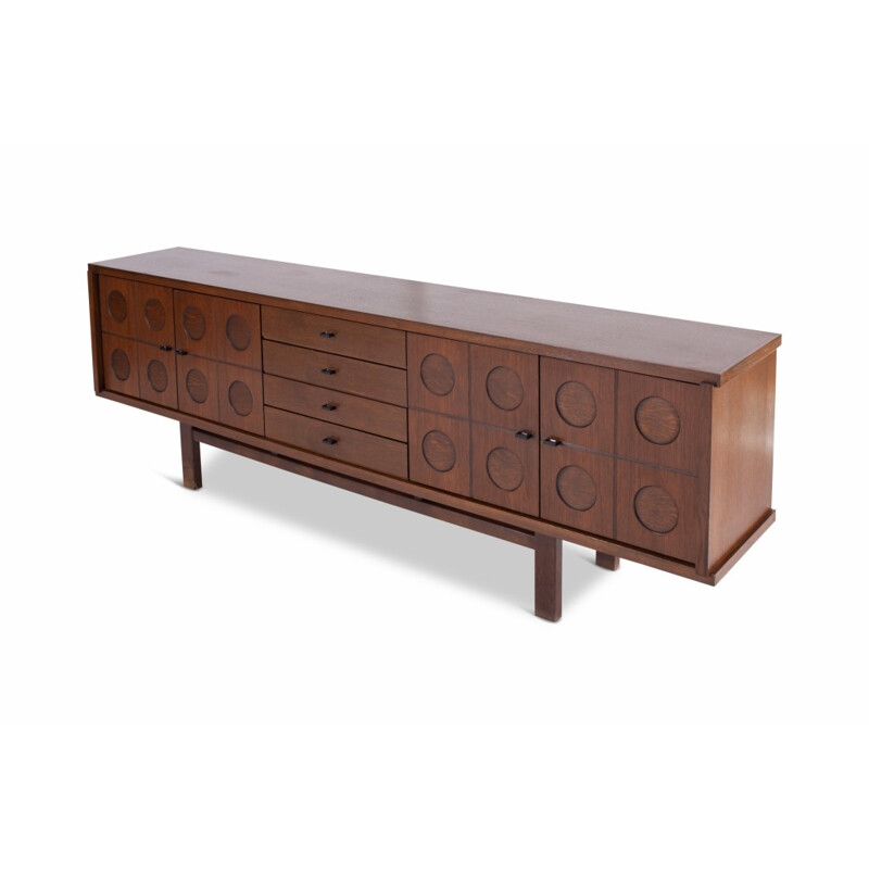 Vintage brutalist credenza in brown oak - 1970s