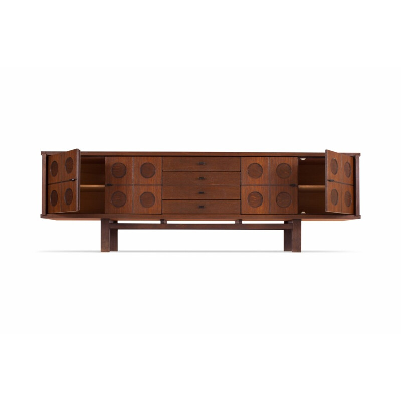 Vintage brutalist credenza in brown oak - 1970s