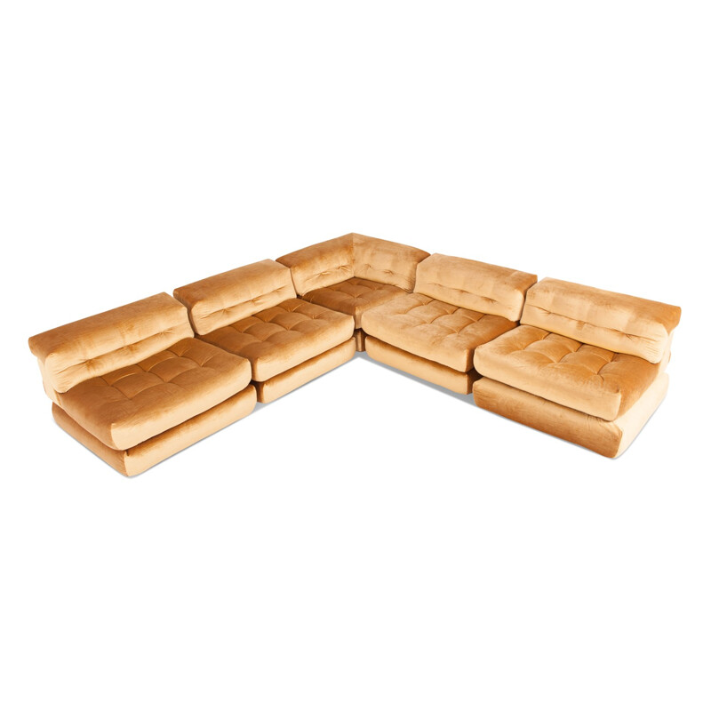 Vintage modular "Mah Jong" sofa in gold velvet by Roche Bobois - 1970s