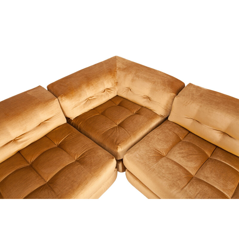 Vintage modular "Mah Jong" sofa in gold velvet by Roche Bobois - 1970s