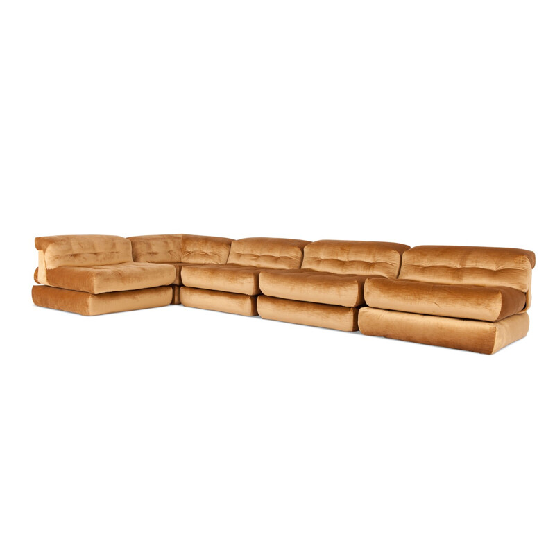 Vintage modular "Mah Jong" sofa in gold velvet by Roche Bobois - 1970s