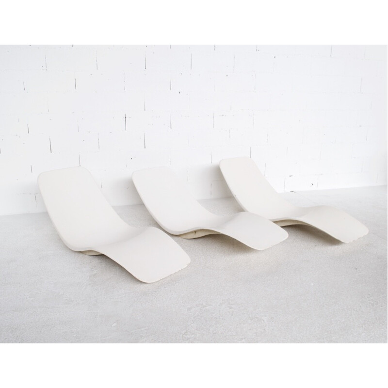 Suite de 3 chaises longues vintage par Charles Zublena pour Les Plastiques de Bourgognes - 1960