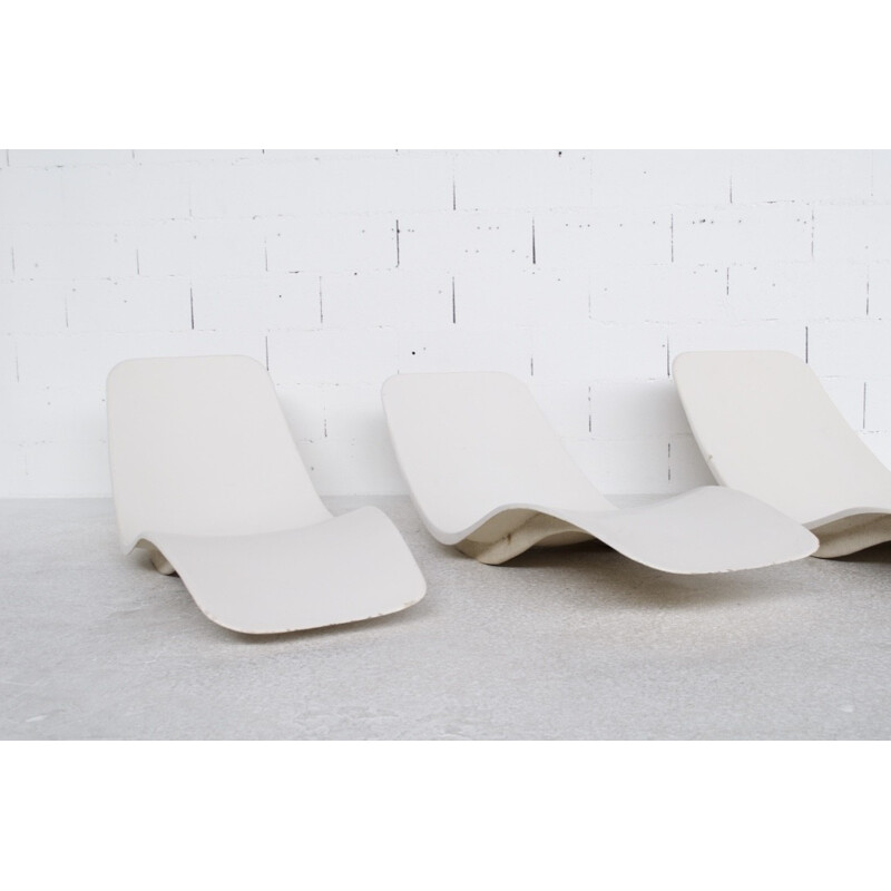 Suite de 3 chaises longues vintage par Charles Zublena pour Les Plastiques de Bourgognes - 1960