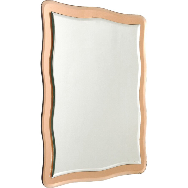 Vintage Italian wall mirror with pink mirror frame - 1970s