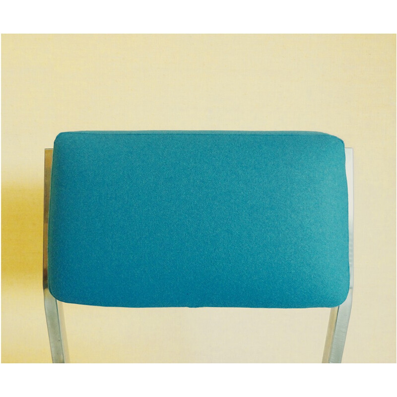 Paar vintage metalen en blauwe wollen fauteuils - 1980