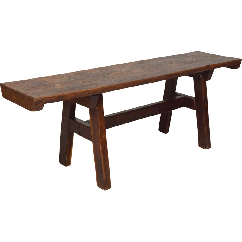 Vintage rustic solid wood work table - 1940s