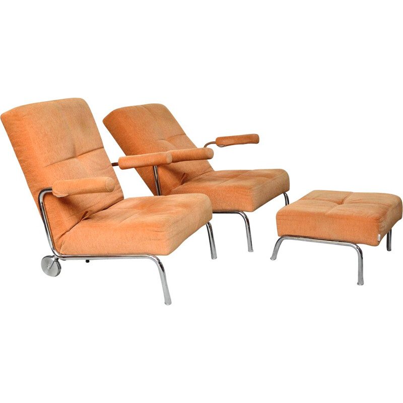 Ensemble de deux fauteuils relax et 1 ottoman par Brühl - 1980