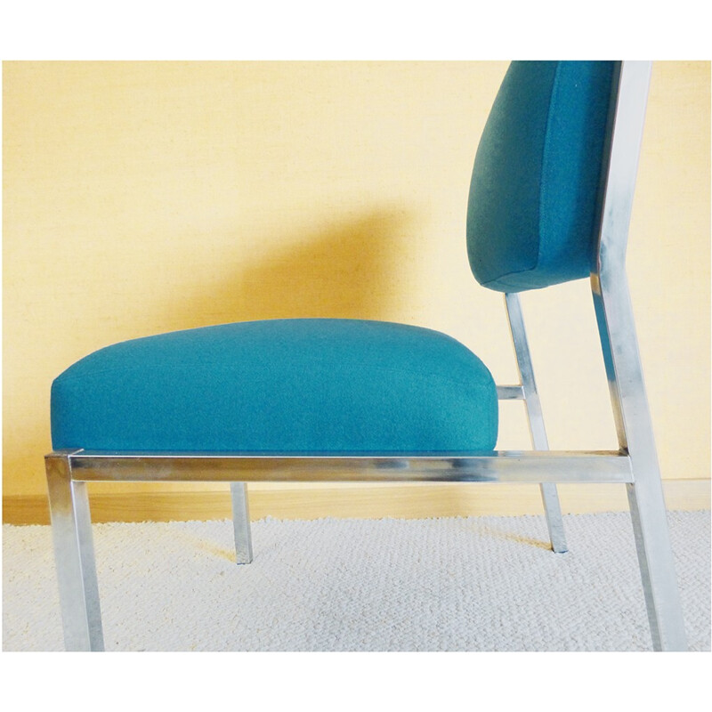 Pareja de sillones vintage de metal y lana azul - 1980