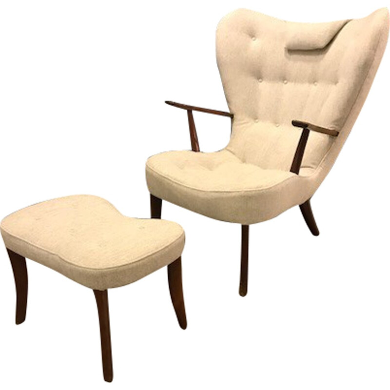 Vintage "Pragh" lounge chair and ottoman by Ib Madsen & Acton Schubel - 1950s