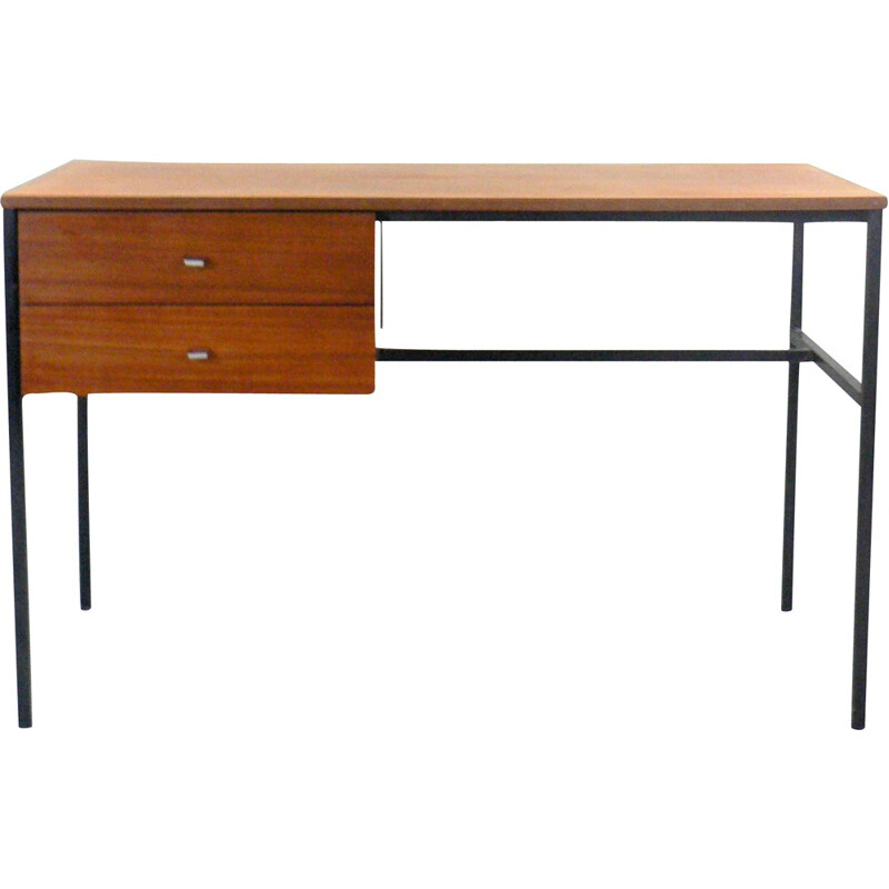 Vintage "Student" Desk, square black lacquered steel metal frame by Pierre Guariche for Meurop - 1950s