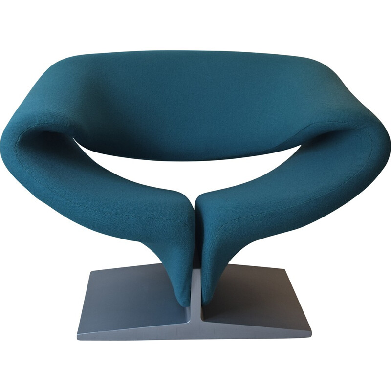 Vintage blue "Ribbon" armchair by Pierre Paulin for Artifort - 1970s