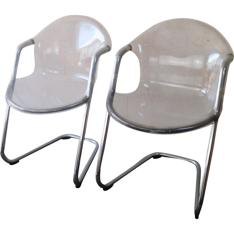 Paire de chaises vintages en plexiglas italien - 1970