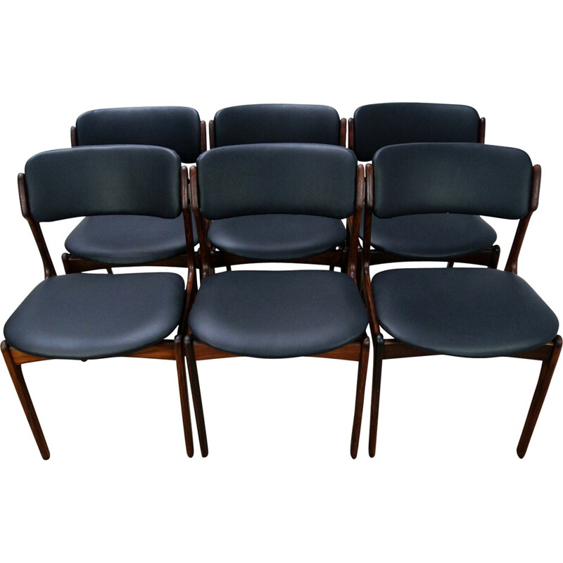 Suite de 6 chaises à repas Modèle 49 en palissandre par Erik Buch pour Odense Maskinsnedkeri - 1960