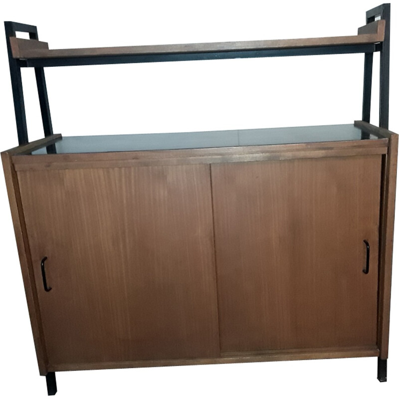 Vintage dressoir met zwart laminaatblad van Pierre Guariche, 1950