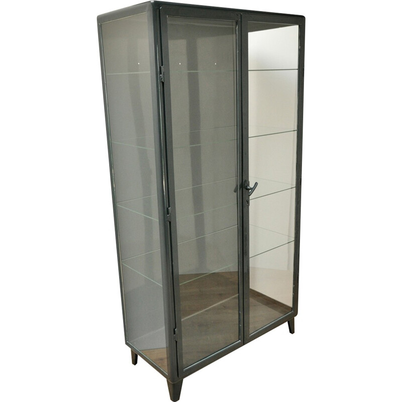 Industrial medical cabinet in glass and steel - 1950s