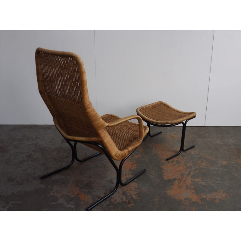 Wicker Lounge Chair and ottoman by Rohé - 1960s