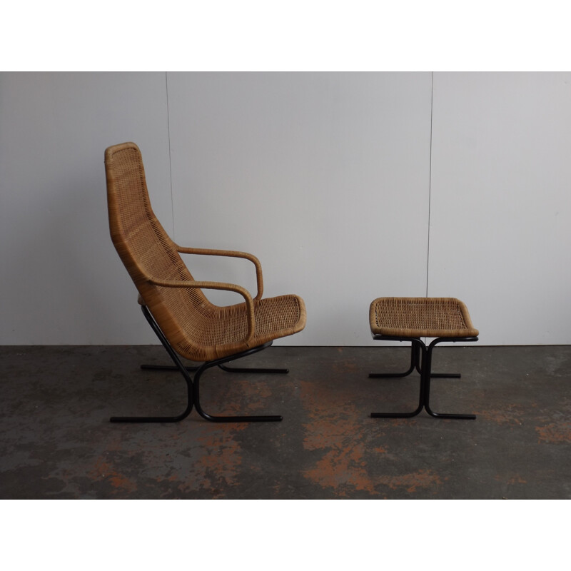 Wicker Lounge Chair and ottoman by Rohé - 1960s