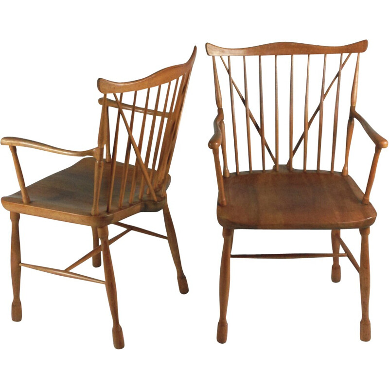 Set of 2 Windsor chairs by Ole Wanscher for Fritz Hansen - 1940s