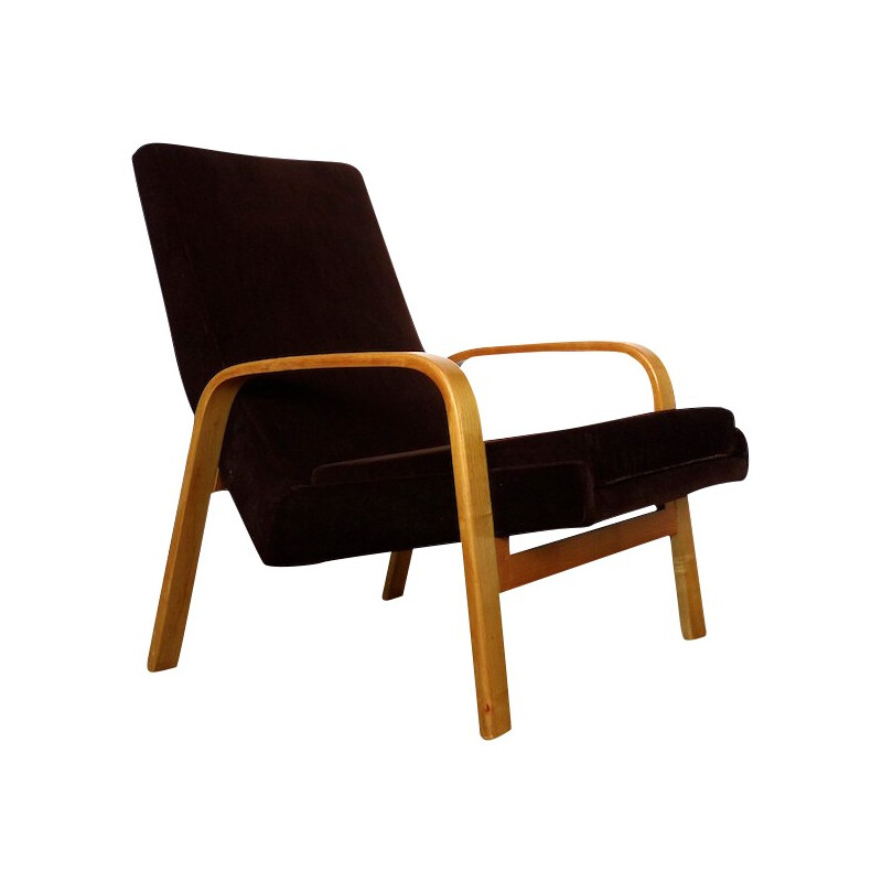 Armchair in wood and velvet, ARP- 1950s