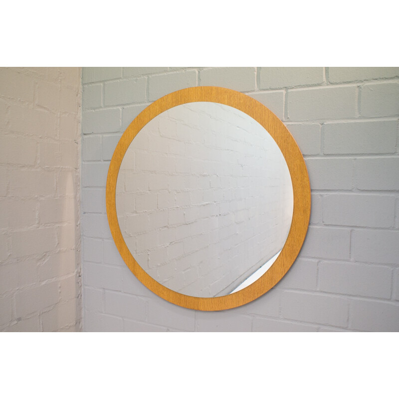 Vintage round mirror in oak and glass, 1960
