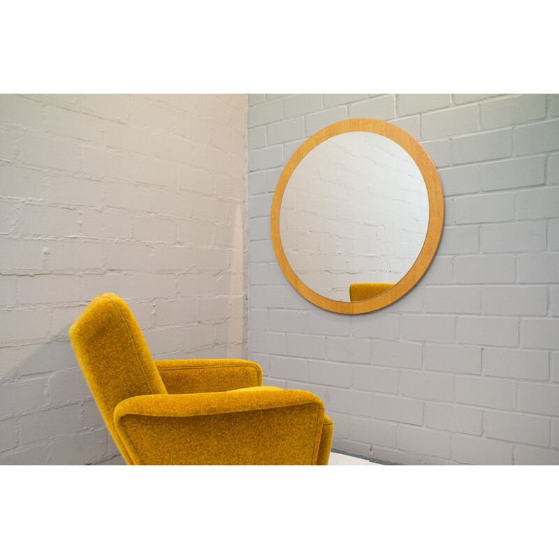 Vintage round mirror in oak and glass, 1960