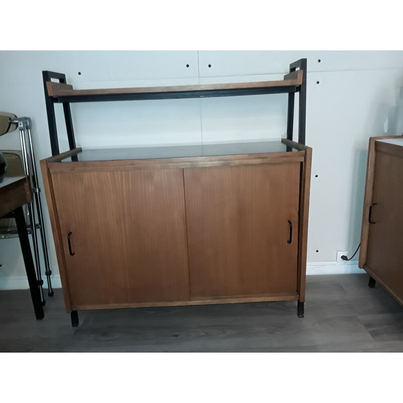 Vintage sideboard with black laminate top by Pierre Guariche, 1950