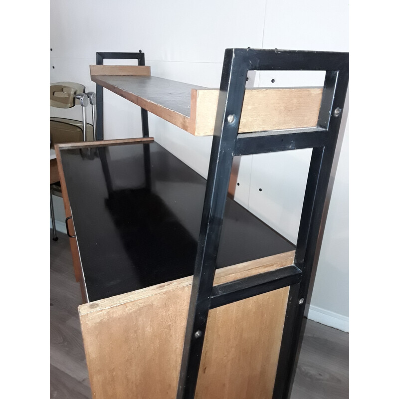 Vintage sideboard with black laminate top by Pierre Guariche, 1950