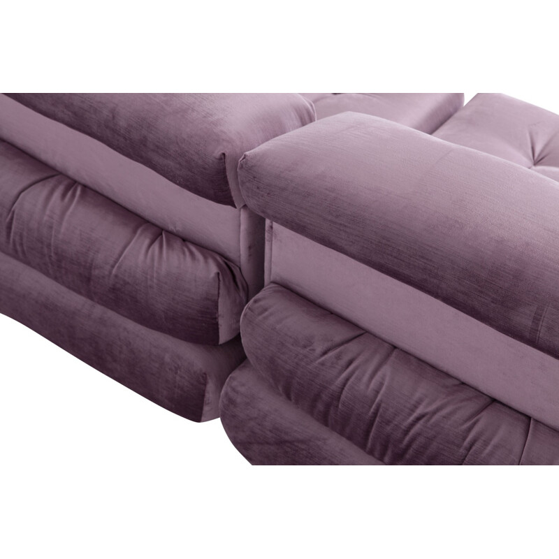 Vintage modular sofa in purple velvet by Roche Bobois - 1970s