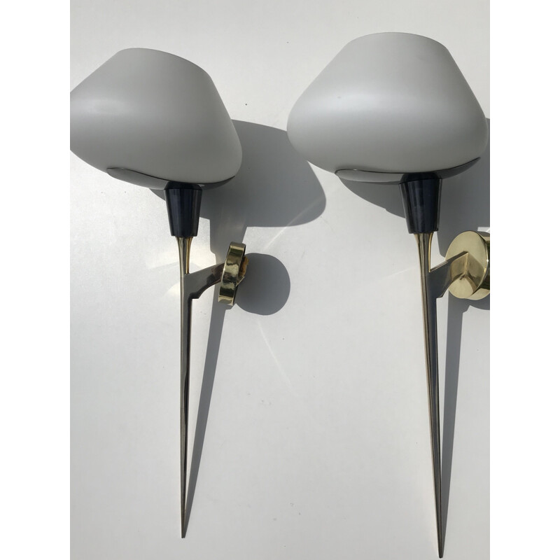 Set of 2 vintage wall lamps for Maison Arlus - 1960s