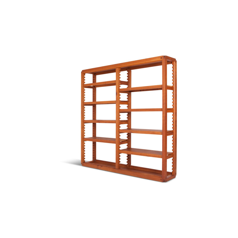 Vintage modular bookcase in elm by Pierre Chapo - 1960s