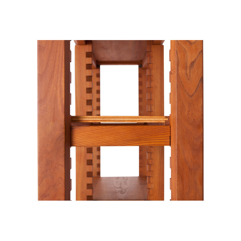 Vintage modular bookcase in elm by Pierre Chapo - 1960s