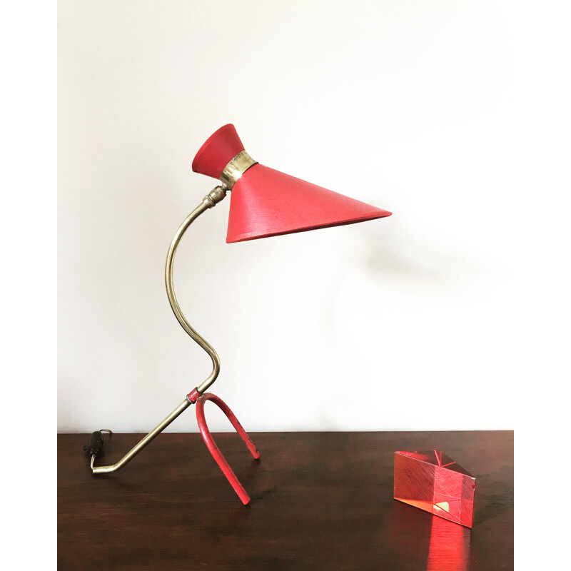 Lampe vintage cocotte tripode en métal et laiton, 1960