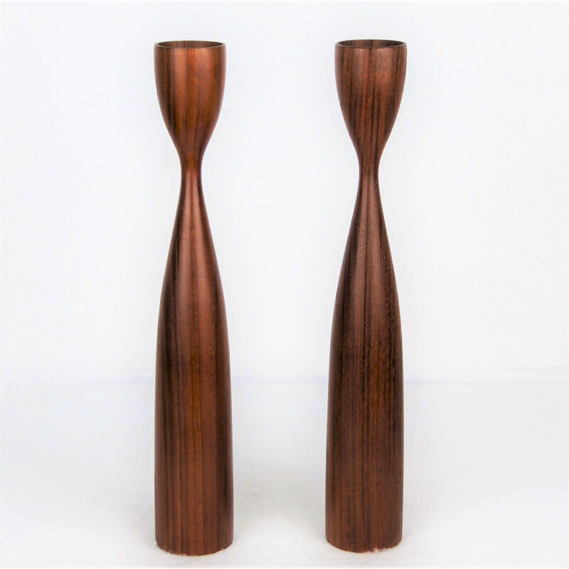 Pair of Scandinavian teak candlesticks - 1960s 