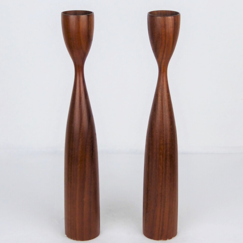 Pair of Scandinavian teak candlesticks - 1960s 