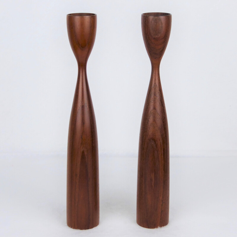 Pair of Scandinavian teak candlesticks - 1960s 