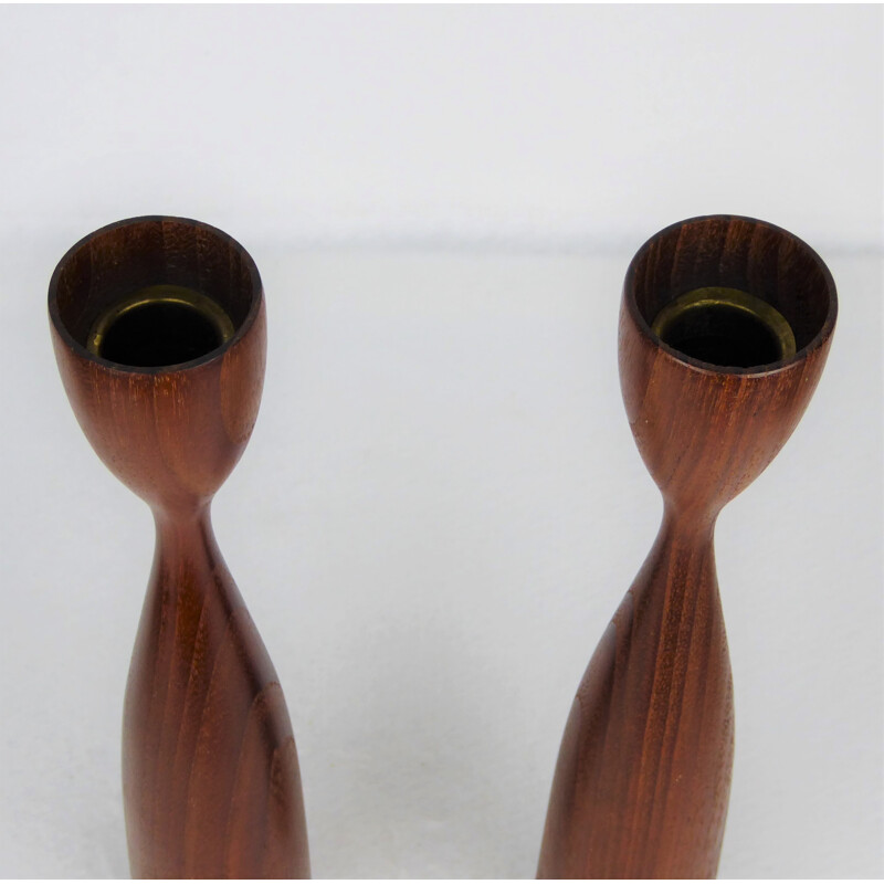 Pair of Scandinavian teak candlesticks - 1960s 