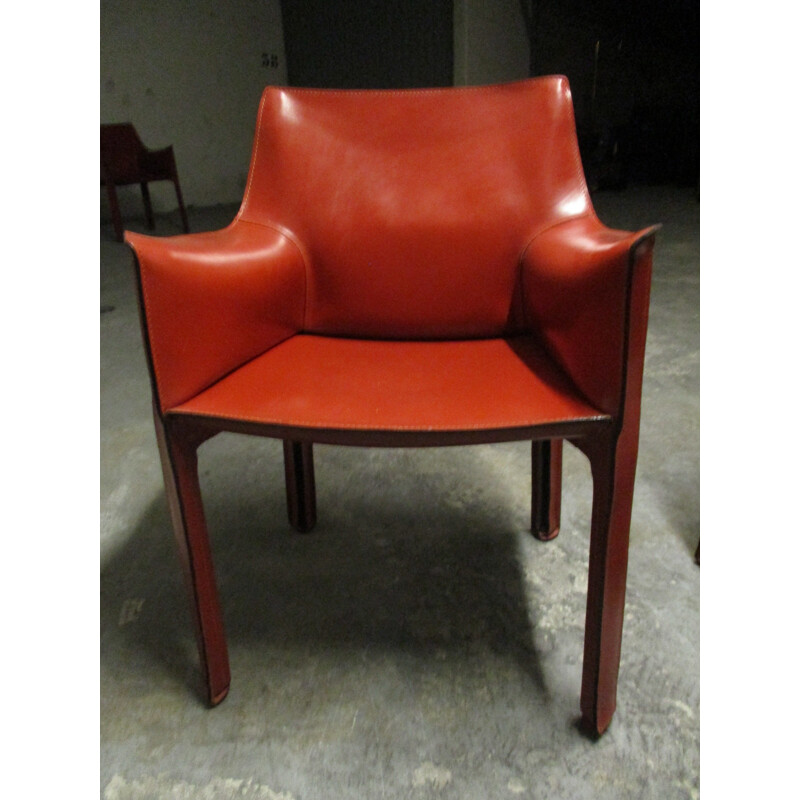 Armchair 413 CAB by Mario Bellini in red brown leather for Cassina - 1960s